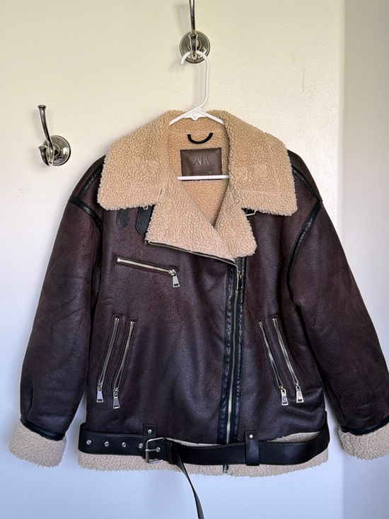 Zara Jackets & Blazers - Zara Brown Shearling Aviator Jacket with Cream Lining